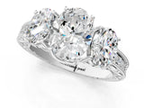 White gold Three-Stone Oval Cut Cut Milgrain Pavé Engagement Ring_51
