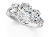 White gold Three-Stone Oval Cut Cut Milgrain Pavé Engagement Ring_60