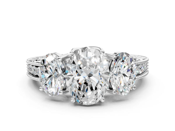 Sterling Silver Princess Cut Vintage Three Stone Engagement Ring Setting with Milgrain Pave Band