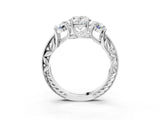 White gold Three-Stone Oval Cut Cut Milgrain Pavé Engagement Ring_69