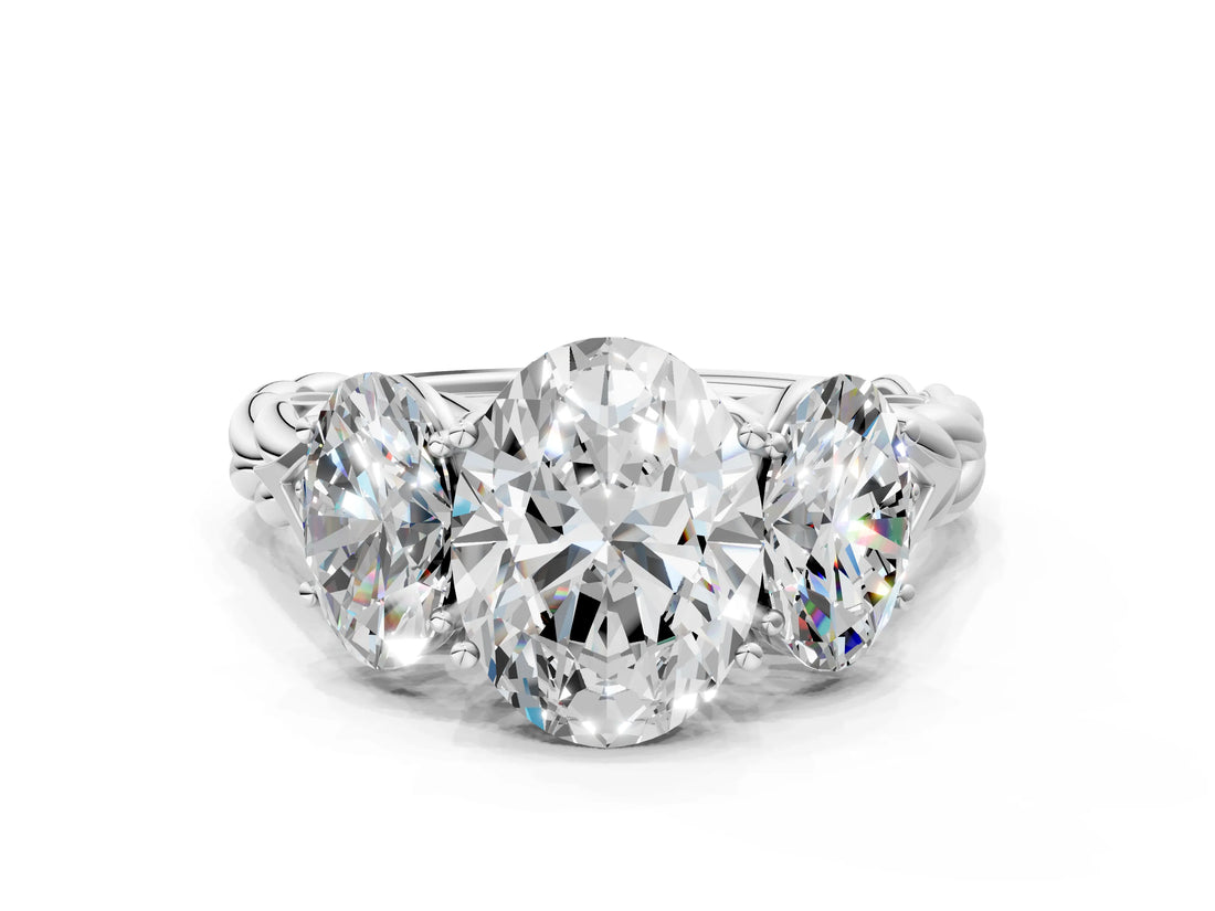 White gold Three-Stone Oval Cut Diamond Braided Band Ring with Four-Prong Setting_50