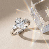 White gold Three-Stone Oval Cut Diamond Cathedral Engagement Ring with Prong Setting_9