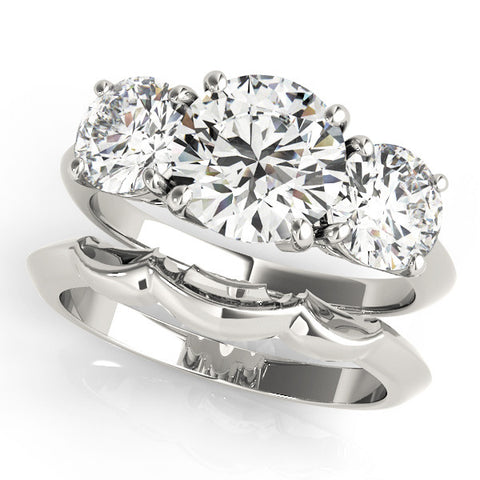 White gold Three-Stone Oval Cut Diamond Engagement Ring with Prong Setting on a White Gold Band 2