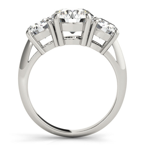White gold Three-Stone Oval Cut Diamond Engagement Ring with Prong Setting on a White Gold Band