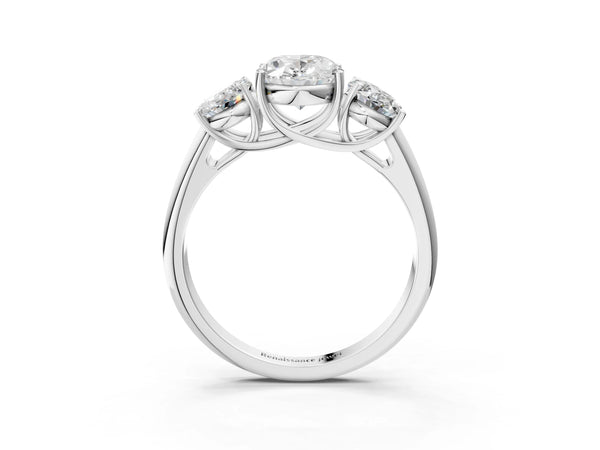 White gold Three-Stone Oval Cut Diamond Engagement Ring with Prong Setting
