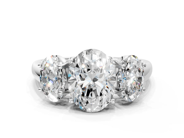 White gold Three-Stone Oval Cut Diamond Engagement Ring with Prong Setting