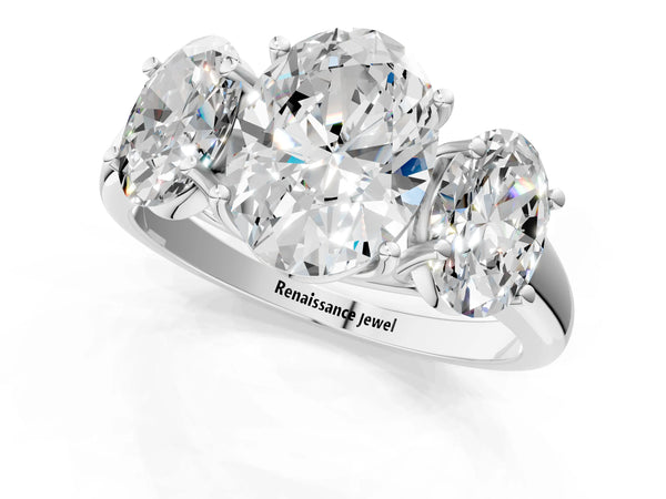 White gold Three-Stone Oval Cut Diamond Engagement Ring with Prong Setting
