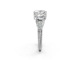 White gold Three-Stone Oval Cut Diamond Milgrain Pave Engagement Ring_21