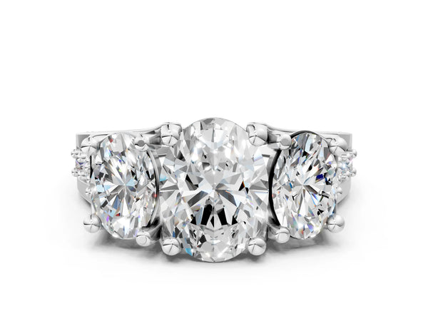 Platinum Oval Three Stone Pave Engagement Ring Setting with Near-Equal Side Stones