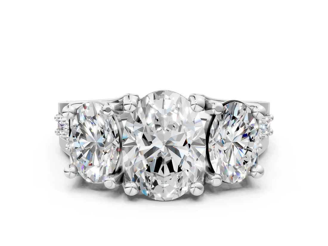 White gold Three-Stone Oval Cut Diamond Ring with Channel-Set Band and Four-Prong Setting_52