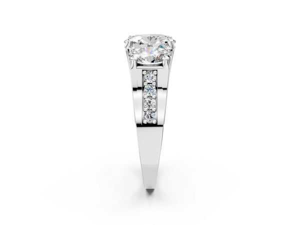 Platinum Oval Three Stone Pave Engagement Ring Setting with Near-Equal Side Stones