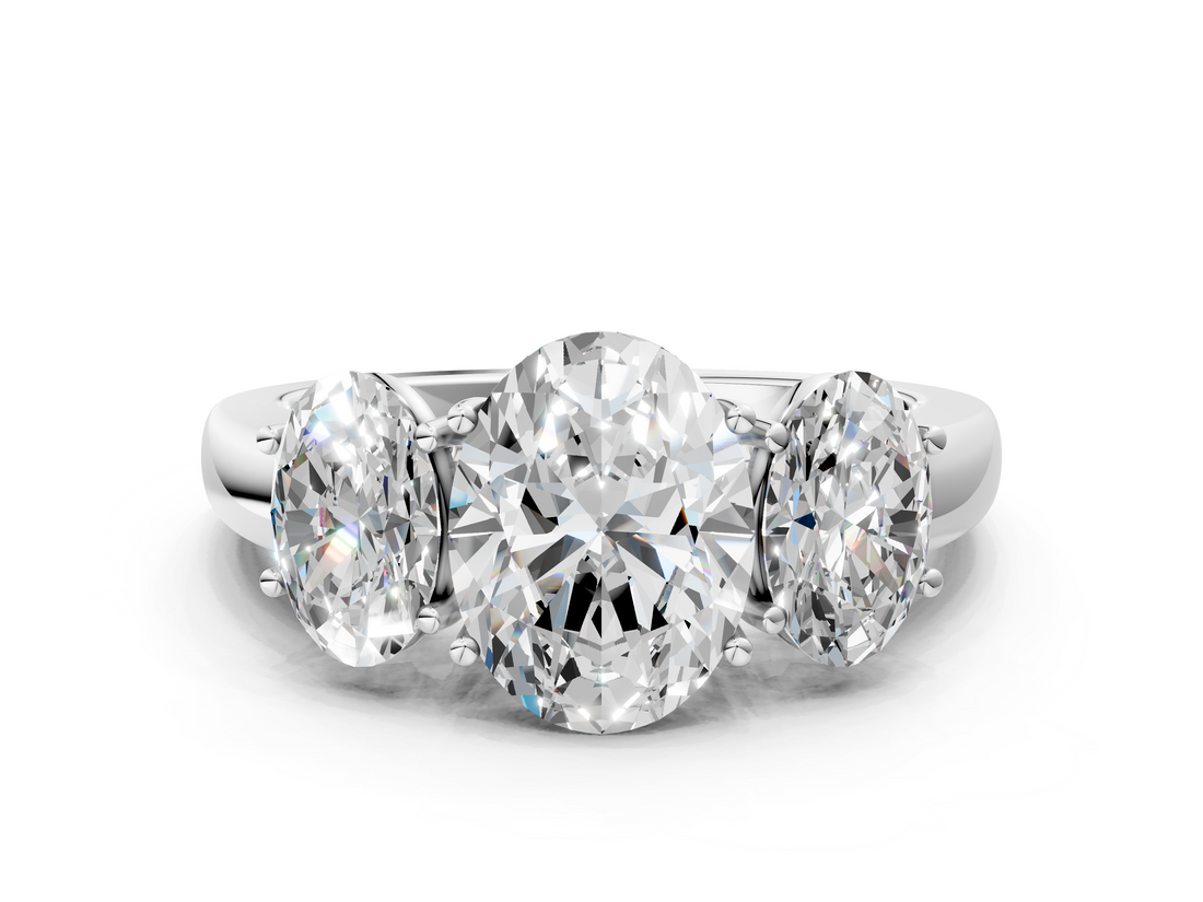 White gold Three-Stone Oval Cut Diamond Ring with Channel-Set Band and Four-Prong Setting_72