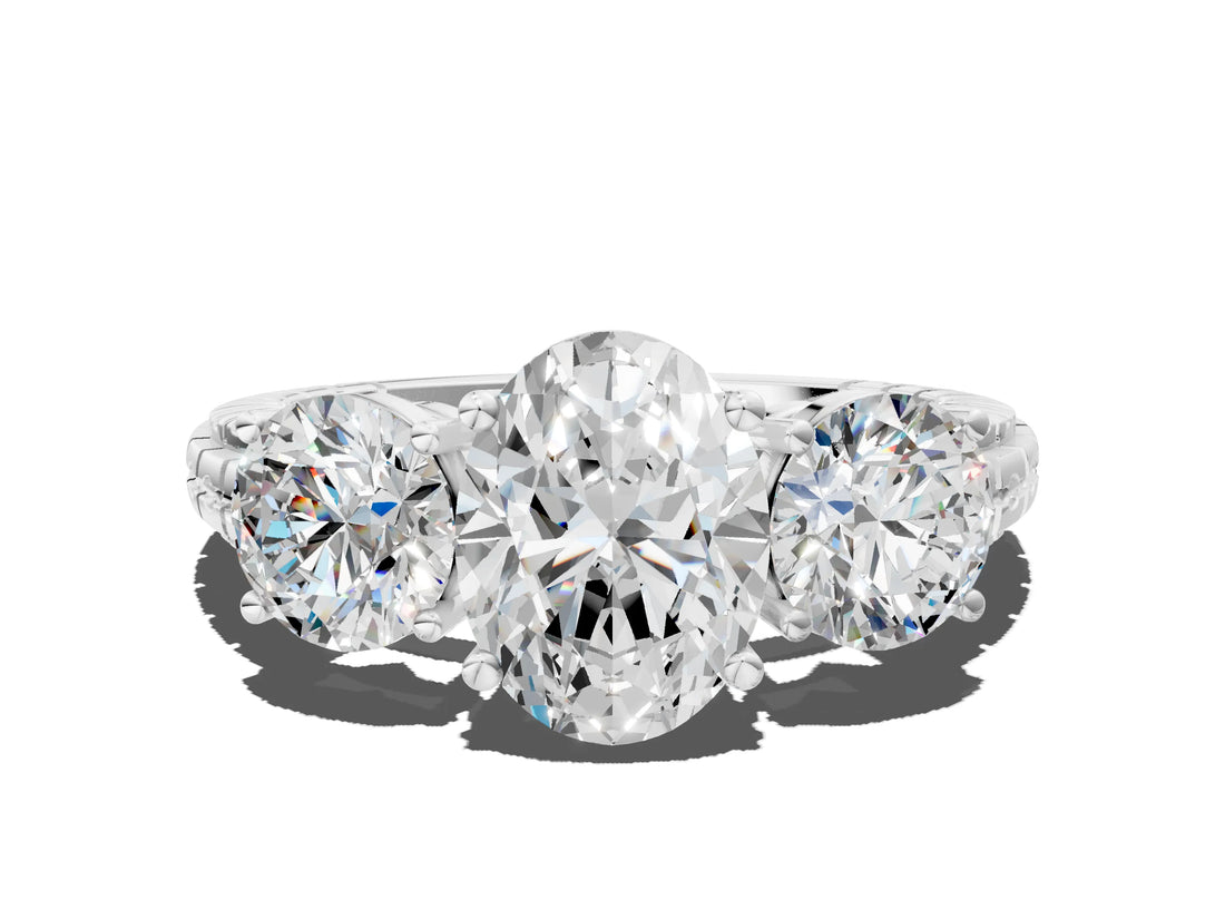 White gold Three-Stone Oval Cut Diamond Ring with Channel-Set Band and Prong Setting_6