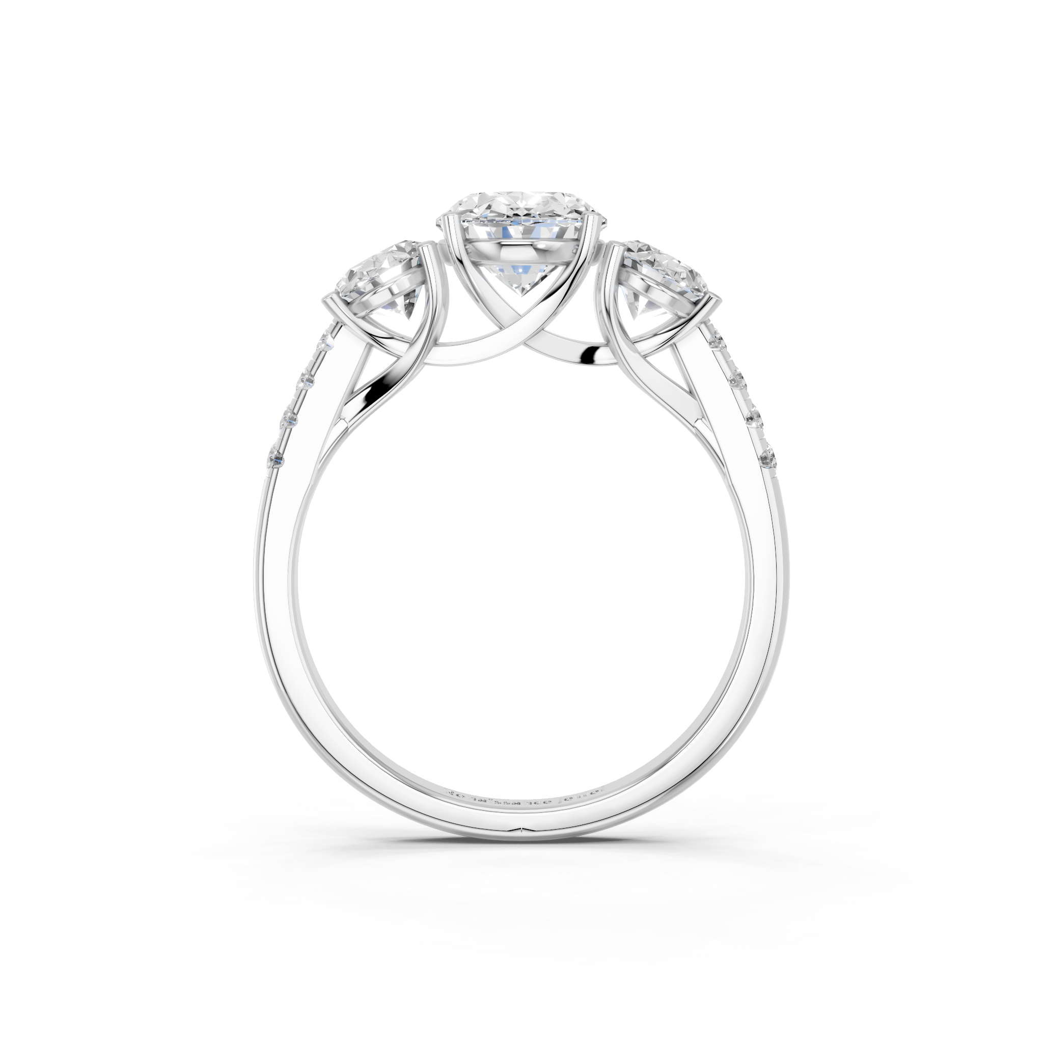 White gold Three-Stone Oval Cut Diamond Ring with Pavé Band and Prong Setting_13