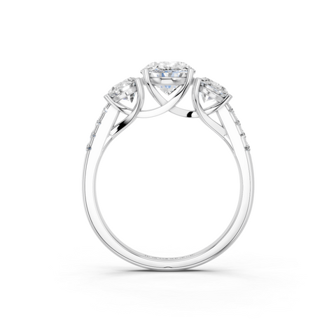 White gold Three-Stone Oval Cut Diamond Ring with Pavé Band and Prong Setting_13
