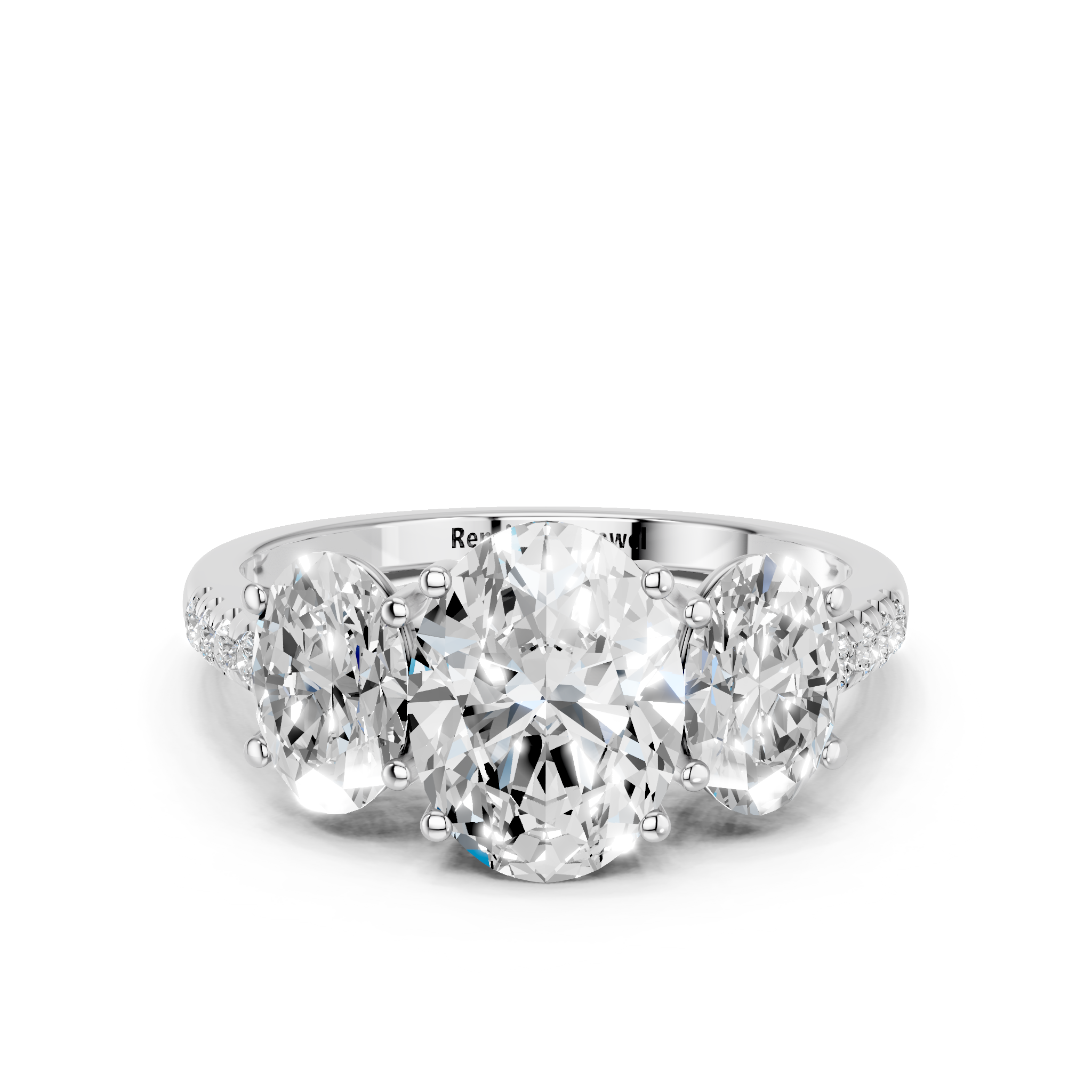 White gold Three-Stone Oval Cut Diamond Ring with Pavé Band and Prong Setting_19