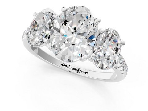 White gold Three-Stone Oval Cut Diamond Ring with Pavé Band and Prong Setting_33