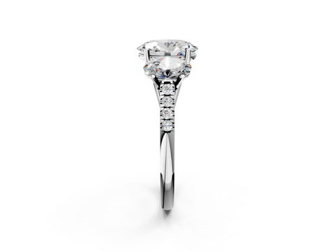 White gold Three-Stone Oval Cut Diamond Ring with Pavé Band and Prong Setting_34