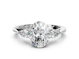 White gold Three-Stone Oval Cut Diamond Ring with Pear  Side Stones in Four-Prong Setting_22