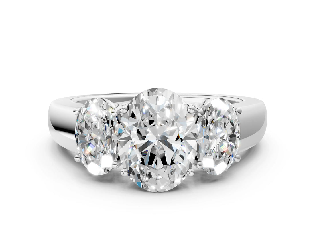White gold Three-Stone Oval Cut Diamond Ring with Prong Setting and Classic Band_3