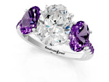 White gold Three-Stone Oval Cut Diamond Ring with Round with Amethyst side stone Pavé Band and Prong Setting_13