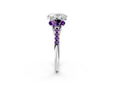 White gold Three-Stone Oval Cut Diamond Ring with Round with Amethyst side stone Pavé Band and Prong Setting_14