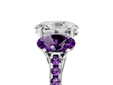 White gold Three-Stone Oval Cut Diamond Ring with Round with Amethyst side stone Pavé Band and Prong Setting_17