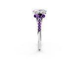 White gold Three-Stone Oval Cut Diamond Ring with Round with Amethyst side stone Pavé Band and Prong Setting_2