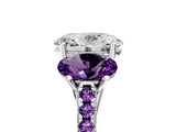 White gold Three-Stone Oval Cut Diamond Ring with Round with Amethyst side stone Pavé Band and Prong Setting_5