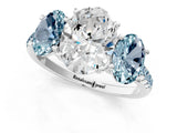 White gold Three-Stone Oval Cut Diamond Ring with Round with Aquamarine side stone Pavé Band and Prong Setting_13
