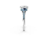 White gold Three-Stone Oval Cut Diamond Ring with Round with Aquamarine side stone Pavé Band and Prong Setting_14
