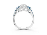 White gold Three-Stone Oval Cut Diamond Ring with Round with Aquamarine side stone Pavé Band and Prong Setting_15