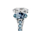 White gold Three-Stone Oval Cut Diamond Ring with Round with Aquamarine side stone Pavé Band and Prong Setting_17