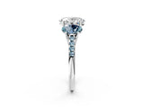 White gold Three-Stone Oval Cut Diamond Ring with Round with Aquamarine side stone Pavé Band and Prong Setting_2