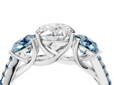 White gold Three-Stone Oval Cut Diamond Ring with Round with Aquamarine side stone Pavé Band and Prong Setting_4