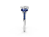 White gold Three-Stone Oval Cut Diamond Ring with Round with Blue Sapphire side stone Pavé Band and Prong Setting_14
