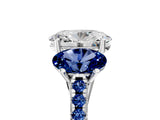 White gold Three-Stone Oval Cut Diamond Ring with Round with Blue Sapphire side stone Pavé Band and Prong Setting_17