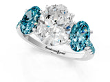 White gold Three-Stone Oval Cut Diamond Ring with Round with Blue Topaz side stone Pavé Band and Prong Setting_13