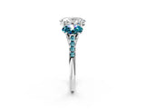 White gold Three-Stone Oval Cut Diamond Ring with Round with Blue Topaz side stone Pavé Band and Prong Setting_14