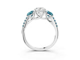 White gold Three-Stone Oval Cut Diamond Ring with Round with Blue Topaz side stone Pavé Band and Prong Setting_15