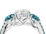 White gold Three-Stone Oval Cut Diamond Ring with Round with Blue Topaz side stone Pavé Band and Prong Setting_16
