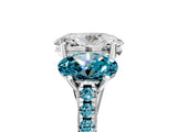 White gold Three-Stone Oval Cut Diamond Ring with Round with Blue Topaz side stone Pavé Band and Prong Setting_17