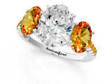 White gold Three-Stone Oval Cut Diamond Ring with Round with Citrine side stone Pavé Band and Prong Setting_13