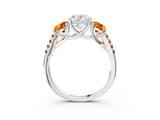 White gold Three-Stone Oval Cut Diamond Ring with Round with Citrine side stone Pavé Band and Prong Setting_15