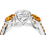 White gold Three-Stone Oval Cut Diamond Ring with Round with Citrine side stone Pavé Band and Prong Setting_16