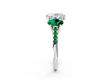 White gold Three-Stone Oval Cut Diamond Ring with Round with Emerald side stone Pavé Band and Prong Setting_2