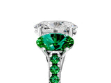White gold Three-Stone Oval Cut Diamond Ring with Round with Emerald side stone Pavé Band and Prong Setting_5
