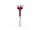 White gold Three-Stone Oval Cut Diamond Ring with Round with Garnet side stone Pavé Band and Prong Setting_14