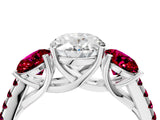 White gold Three-Stone Oval Cut Diamond Ring with Round with Garnet side stone Pavé Band and Prong Setting_16