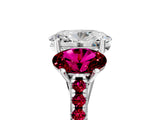 White gold Three-Stone Oval Cut Diamond Ring with Round with Garnet side stone Pavé Band and Prong Setting_17